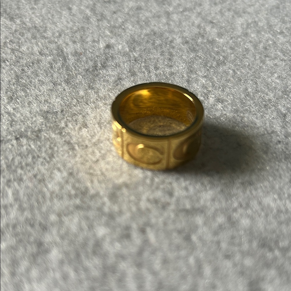 Coach Gold Plated Signature C Logo Wide Band Ring - Picture 7 of 9